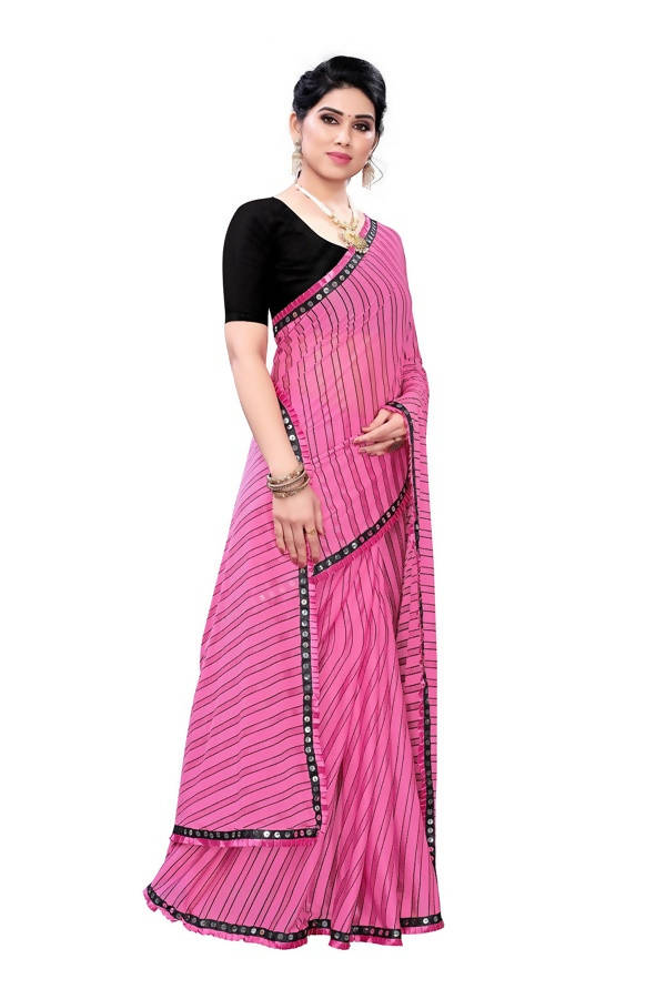 Vamika Pink Malai Silk Printed Saree (Zigzag Pink) Hot on Sale