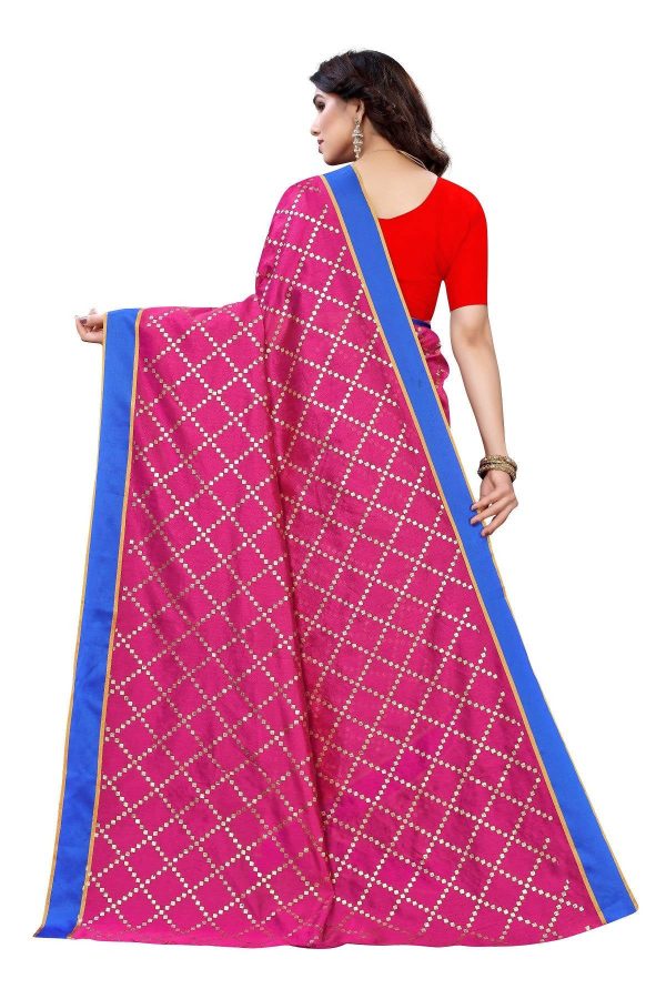 Vamika Pink Linen Foil Print Saree (YOGI PINK) For Sale