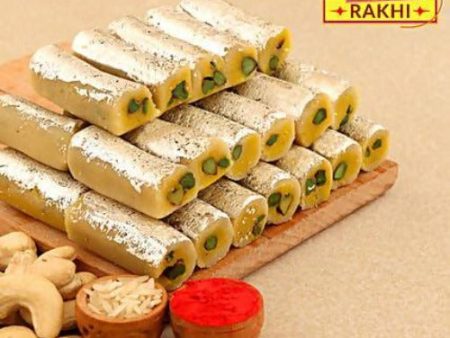 Zardosi Motif Rakhi & Kaju Rolls Box For Discount