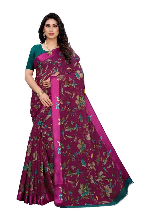 Vamika Purple Linen Satin Patta Saree (MANSI PURPLE) on Sale