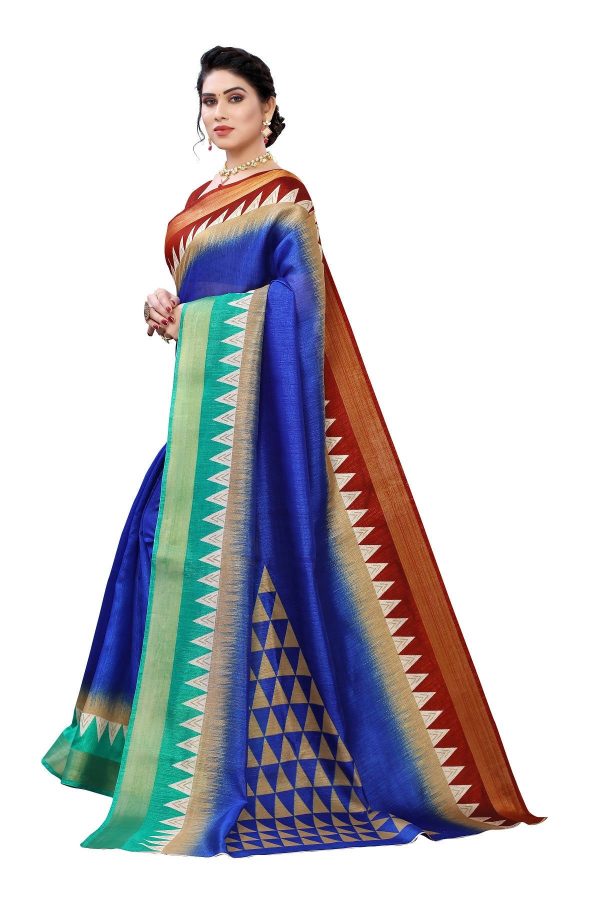 Vamika Blue & Brown Linen Jari Border Saree (GUNJAN BLUE) For Cheap