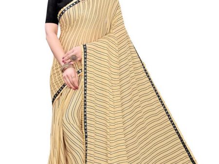 Vamika Cream Malai Silk Printed Saree (Zigzag Chiku) For Discount