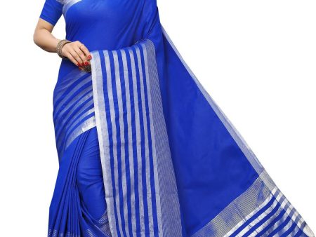 Vamika Blue Cotton Silk Weaving Saree (Twitter Royal Blue) For Cheap