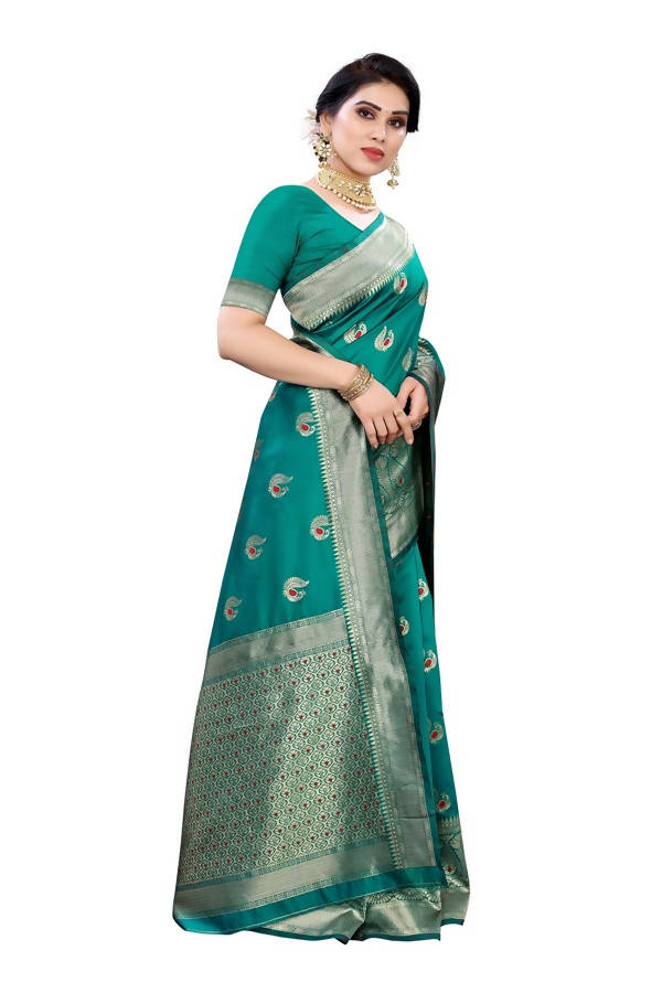 Vamika Banarasi Jacquard Weaving Green Saree (Siri Green) Online