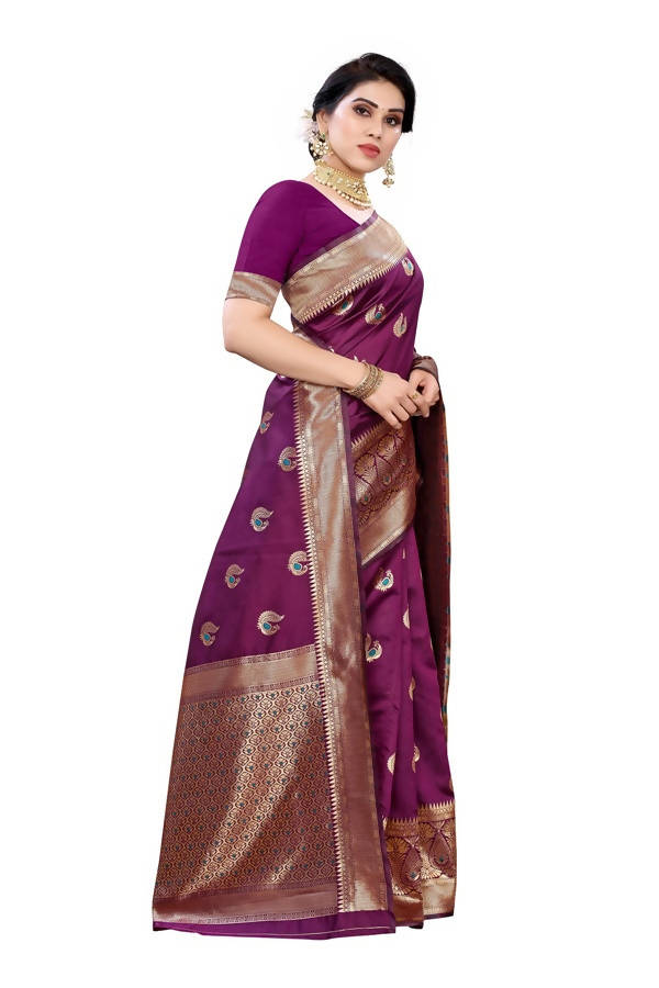 Vamika Banarasi Jacquard Weaving Purple Saree (Siri Purple) Hot on Sale