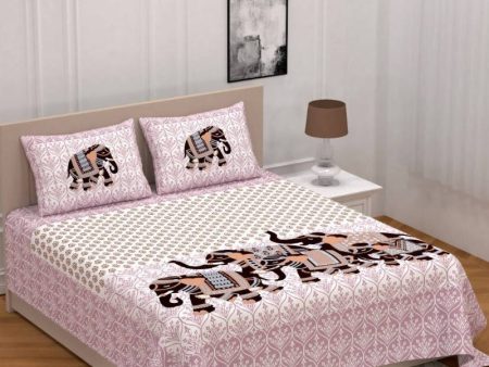 Vamika Printed Cotton Peach Bedsheet With Pillow Covers (PM Hathi Peach) Hot on Sale