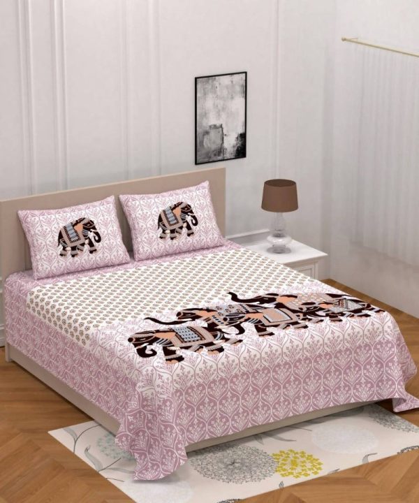 Vamika Printed Cotton Peach Bedsheet With Pillow Covers (PM Hathi Peach) Hot on Sale