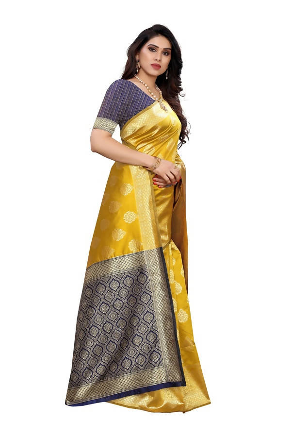 Vamika Banarasi Jacquard Weaving Yellow Saree (Dangal Yellow) Online