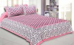 Vamika Printed Cotton Pink & Black Bedsheet With Pillow Covers (LEOD_CHKR_P) Fashion