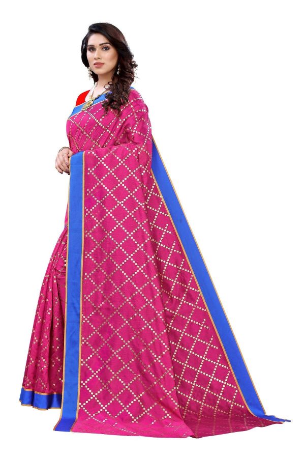 Vamika Pink Linen Foil Print Saree (YOGI PINK) For Sale