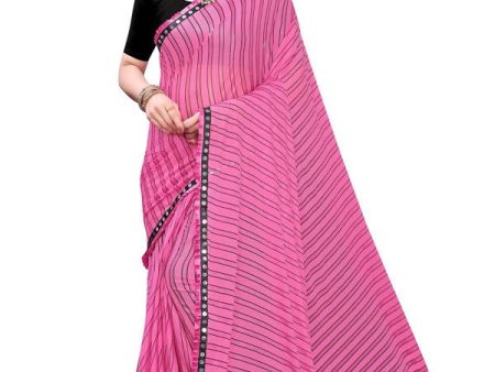 Vamika Pink Malai Silk Printed Saree (Zigzag Pink) Hot on Sale