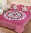 Vamika Printed Cotton Pink Circleleaf Bedsheet With Pillow Covers (PM Circleleaf Pink) Online now