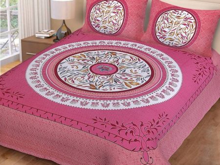 Vamika Printed Cotton Pink Circleleaf Bedsheet With Pillow Covers (PM Circleleaf Pink) Online now