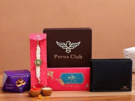 Traditional Kundan Rakhi With Wallet And Chocolate Burfi For Sale