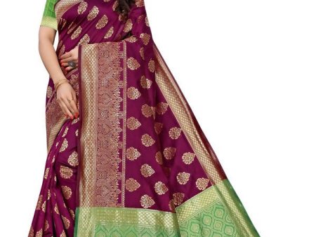 Vamika Banarasi Jacquard Weaving Wine Saree (Dangal Wine) Online Sale