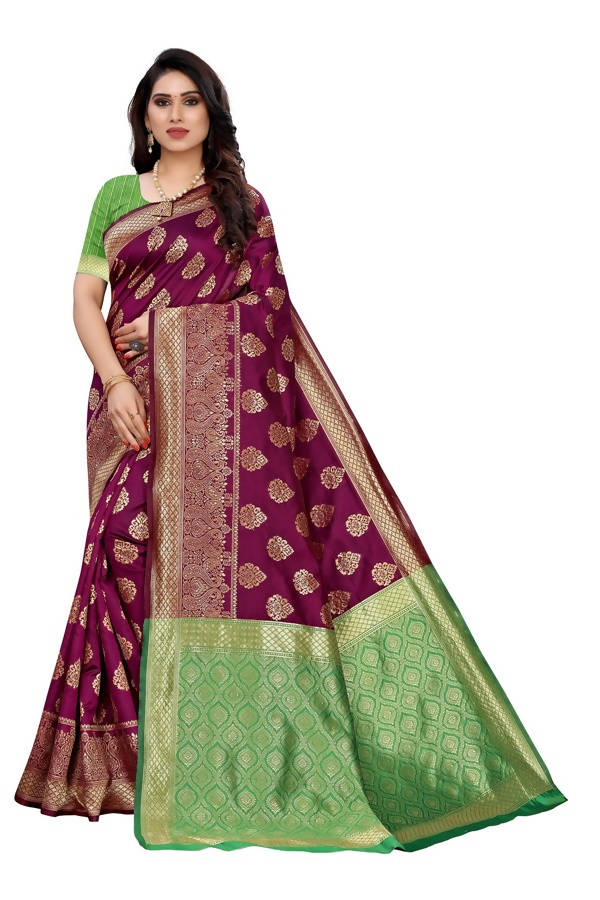 Vamika Banarasi Jacquard Weaving Wine Saree (Dangal Wine) Online Sale