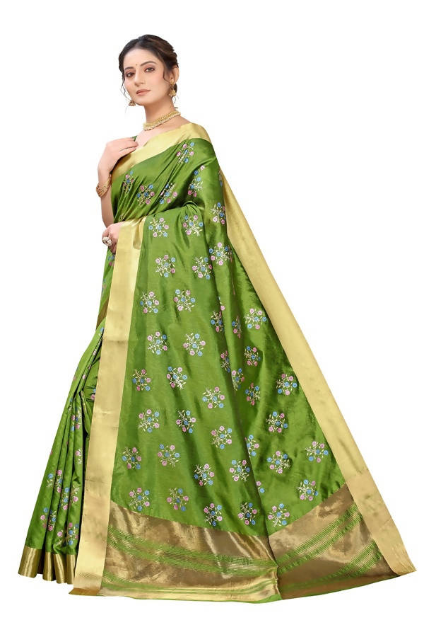 Vamika Green Cotton Polyster Silk Weaving Saree (Kerala Cherry) Online