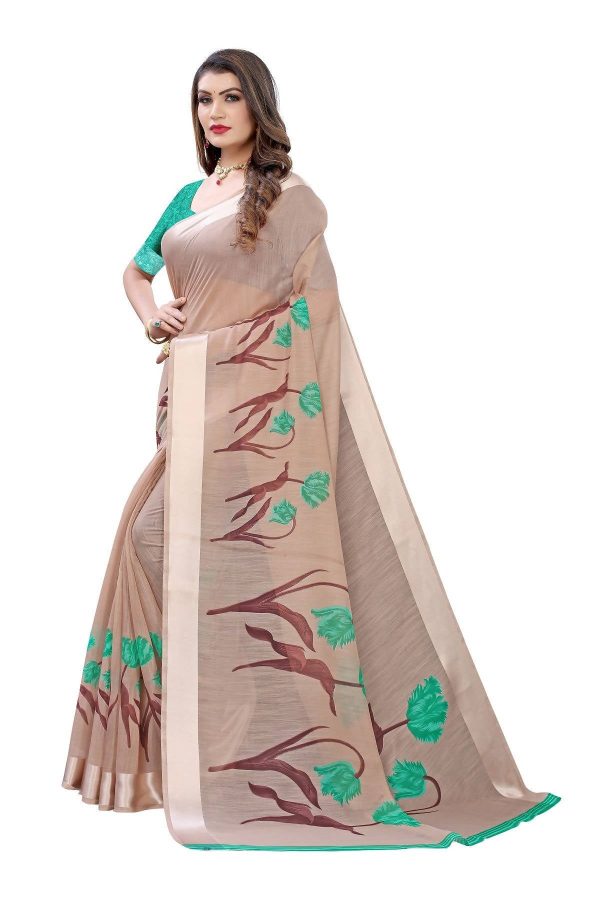 Vamika Brown Linen Satin Patta Saree (VANI CHIKU) Cheap