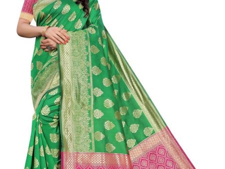 Vamika Banarasi Jacquard Weaving Green Saree (Dangal Green) Supply