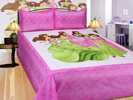 Vamika Printed Cotton Cindrella Design Pink Bedsheet With Pillow Covers (PM Cinderella Pink) Online