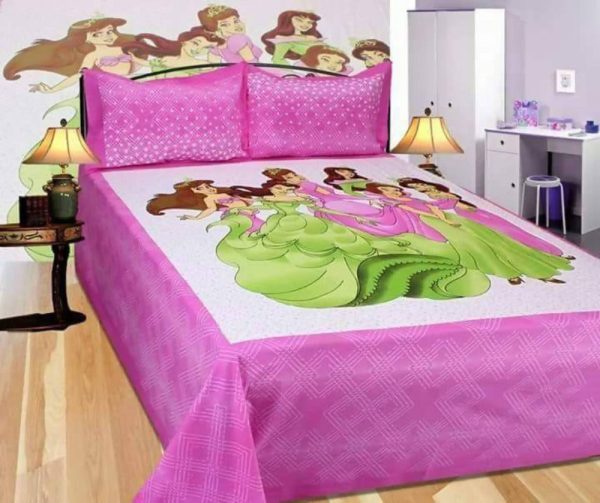 Vamika Printed Cotton Cindrella Design Pink Bedsheet With Pillow Covers (PM Cinderella Pink) Online