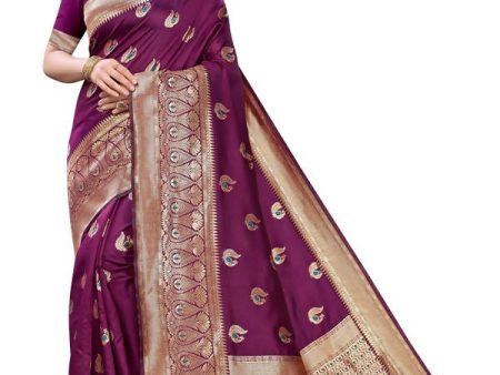 Vamika Banarasi Jacquard Weaving Purple Saree (Siri Purple) Hot on Sale