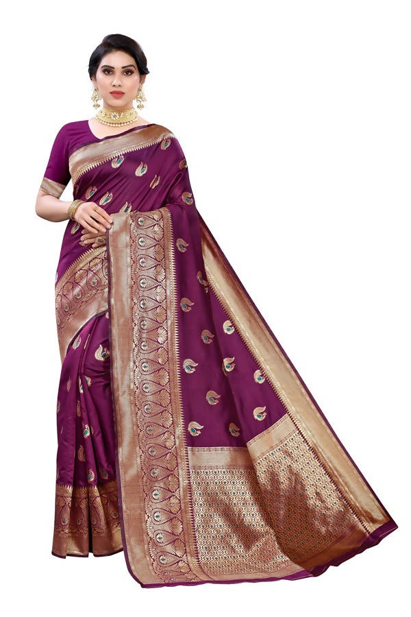 Vamika Banarasi Jacquard Weaving Purple Saree (Siri Purple) Hot on Sale