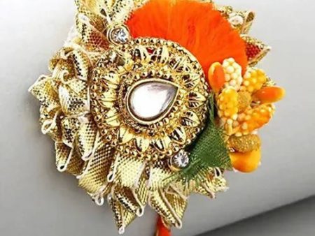 Zardosi Flower Design Rakhi & Kaju Katli Box Fashion