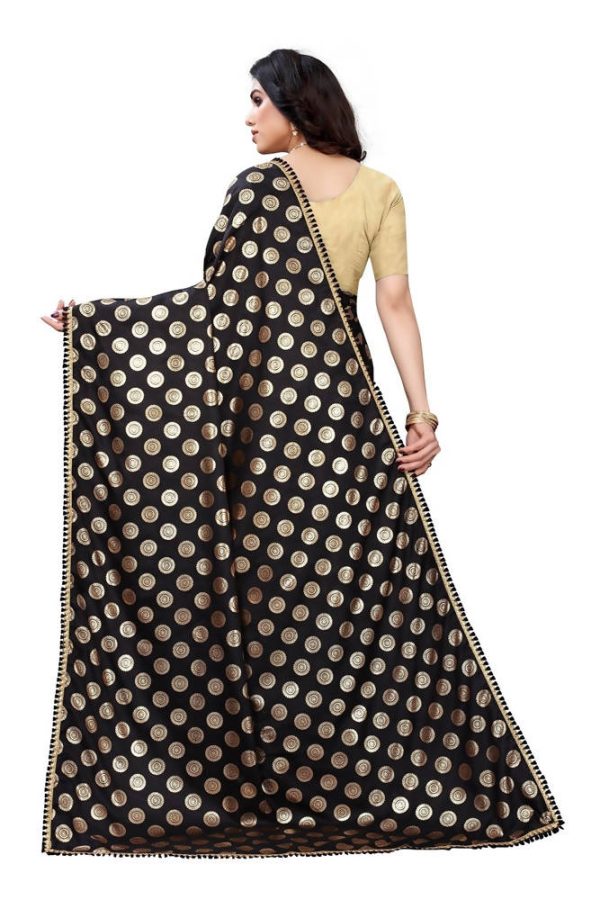 Vamika Black Rangoli Silk Foil Print Saree (Danish Black) on Sale