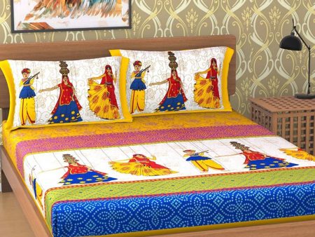 Vamika Printed Cotton Multicolor Beautiful Design Bedsheet With Pillow Covers (LEOC_KATP_Y) Online now