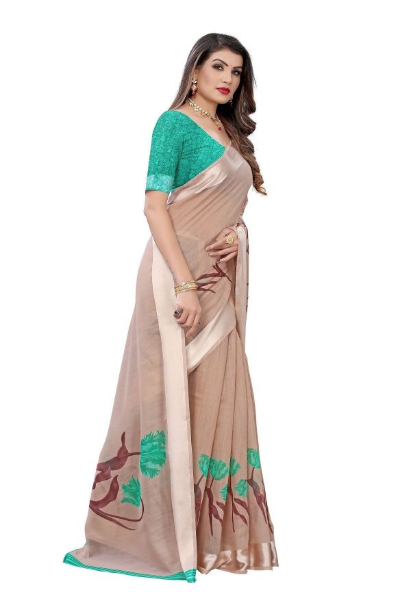 Vamika Brown Linen Satin Patta Saree (VANI CHIKU) Cheap