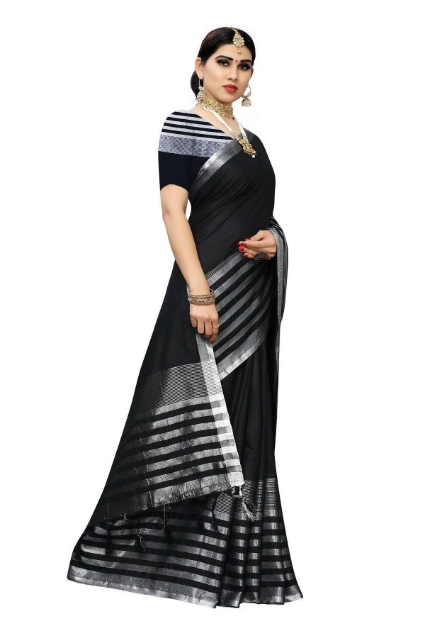 Vamika Black Cotton Silk Weaving Saree (Twitter Black) Online Hot Sale