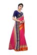 Vamika Pink & Blue Linen Jari Border Saree (GUNJAN PINK) For Sale