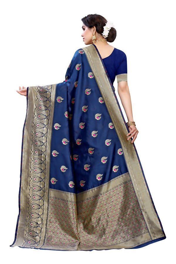 Vamika Banarasi Jacquard Weaving Blue Saree (Siri Blue) Sale