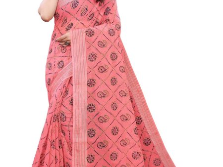 Vamika Peach Linen Jari Border Saree (CHARVI PEACH) Hot on Sale