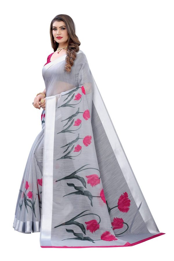 Vamika Grey Linen Satin Patta Saree (VANI GREY) Cheap