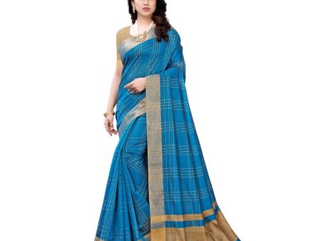 Vamika Blue Cotton Silk Weaving Saree (Anaya Blue) For Discount