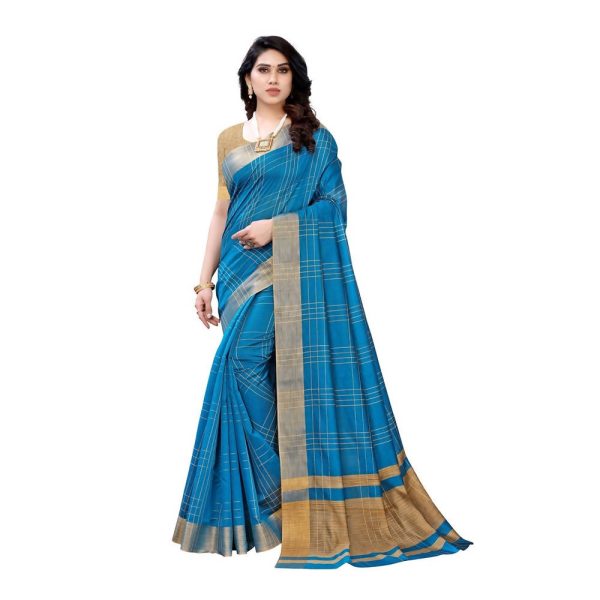 Vamika Blue Cotton Silk Weaving Saree (Anaya Blue) For Discount