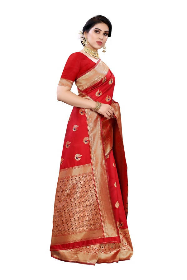 Vamika Banarasi Jacquard Weaving Red Saree (Siri Red) Hot on Sale