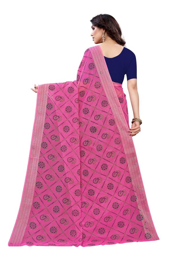 Vamika Pink and Blue Linen Jari Border Saree (CHARVI PINK) For Cheap