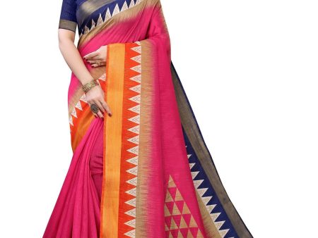 Vamika Pink & Blue Linen Jari Border Saree (GUNJAN PINK) For Sale