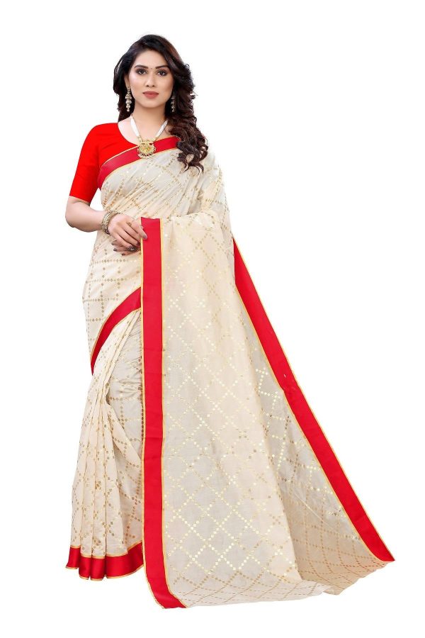 Vamika Cream Linen Foil Print Saree (YOGI CREAM) Online Hot Sale