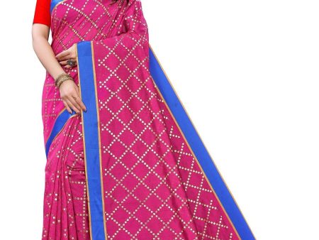 Vamika Pink Linen Foil Print Saree (YOGI PINK) For Sale