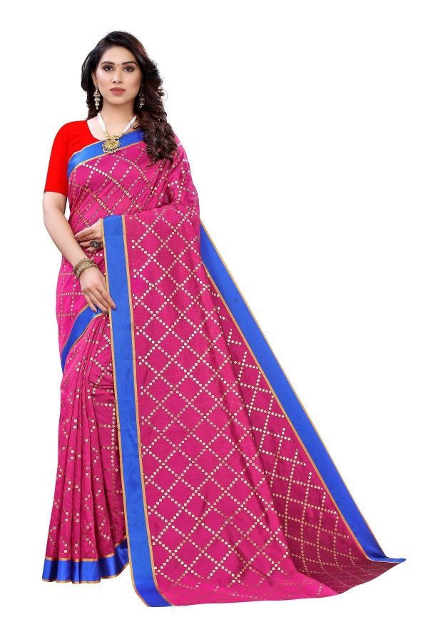 Vamika Pink Linen Foil Print Saree (YOGI PINK) For Sale