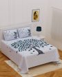 Vamika Printed Cotton White Bedsheet With Pillow Covers (PM Tree Grey) Discount