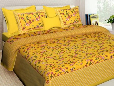 Vamika Printed Cotton Yellow Bedsheet With Pillow Covers (LEOC_FLOPYL_Y) Hot on Sale