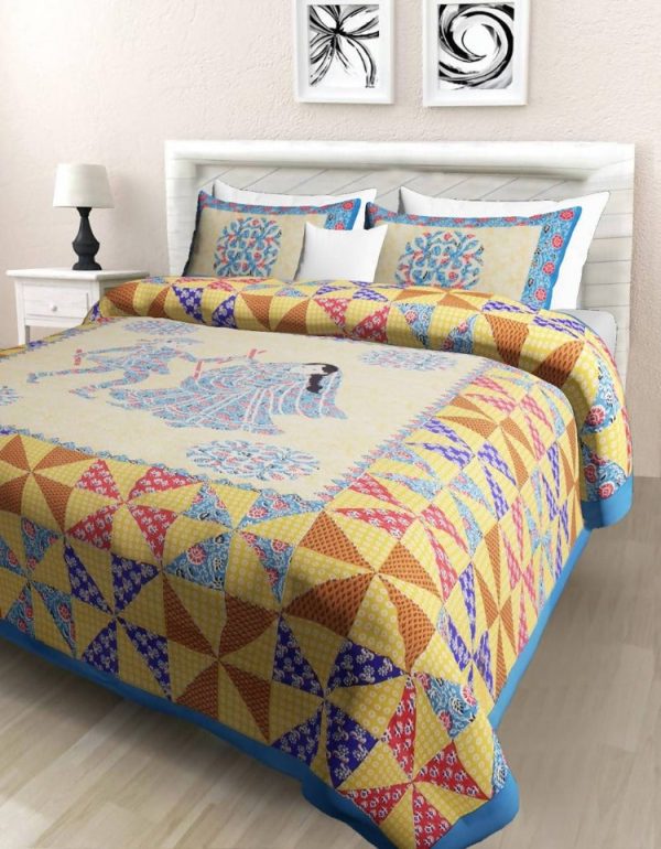 Vamika Printed Cotton Tangle Grey Brown Bedsheet With Pillow Covers (PM Trangle Grey) Online Hot Sale