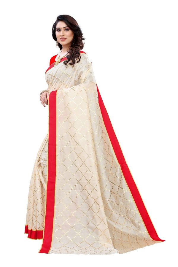 Vamika Cream Linen Foil Print Saree (YOGI CREAM) Online Hot Sale