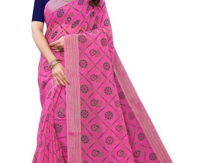 Vamika Pink and Blue Linen Jari Border Saree (CHARVI PINK) For Cheap