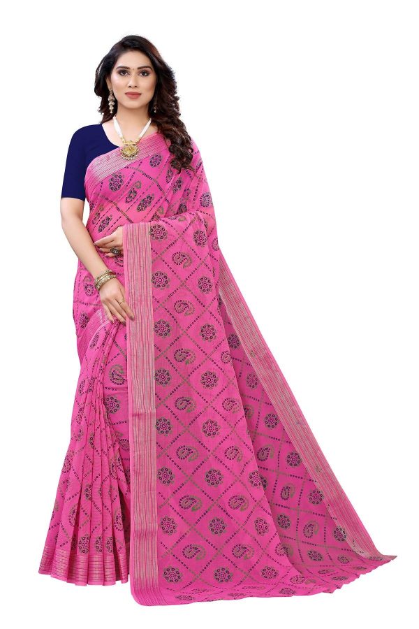 Vamika Pink and Blue Linen Jari Border Saree (CHARVI PINK) For Cheap